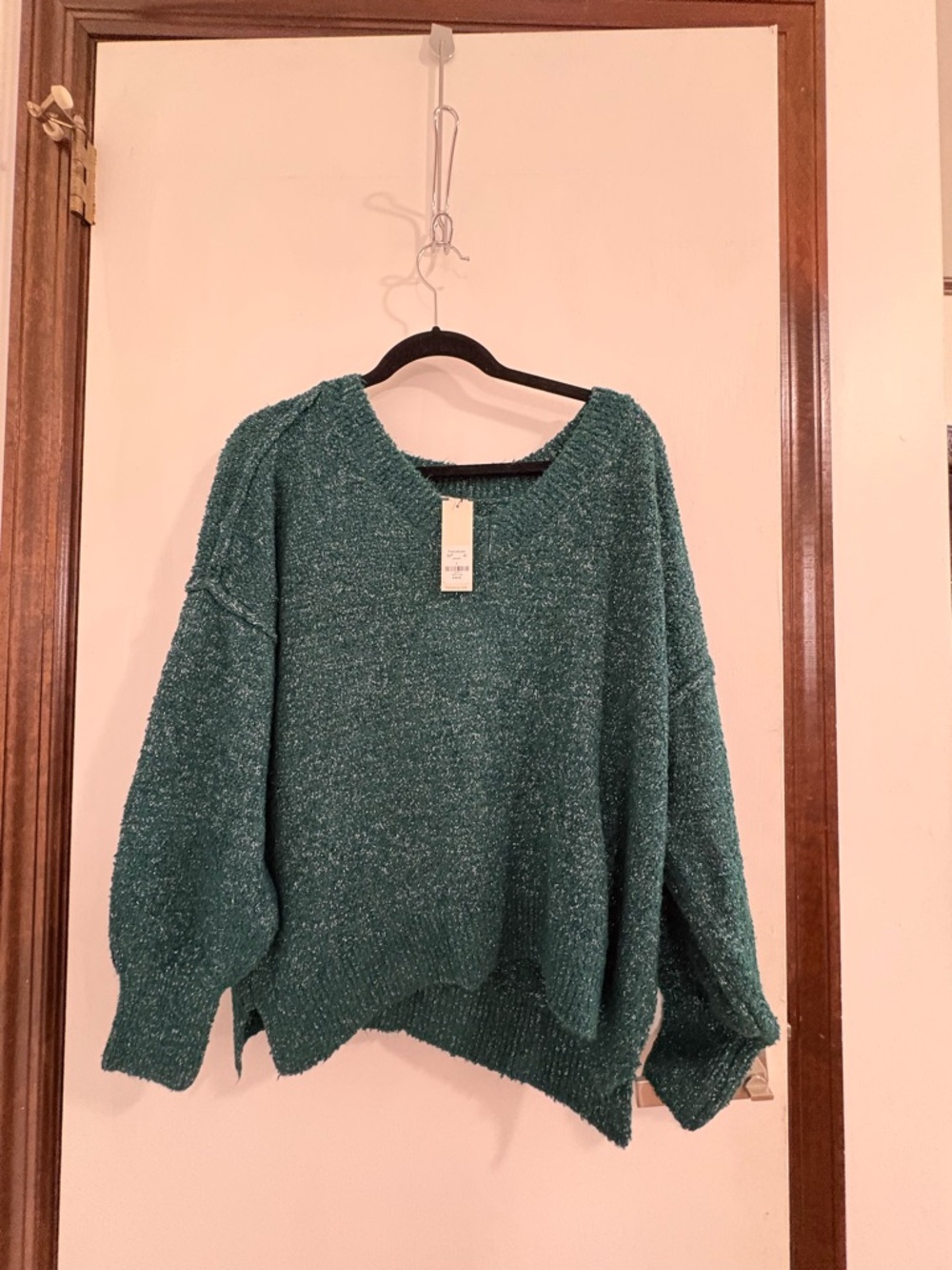 Francesca's Collections Teal Scoop Neck Plush Pullover